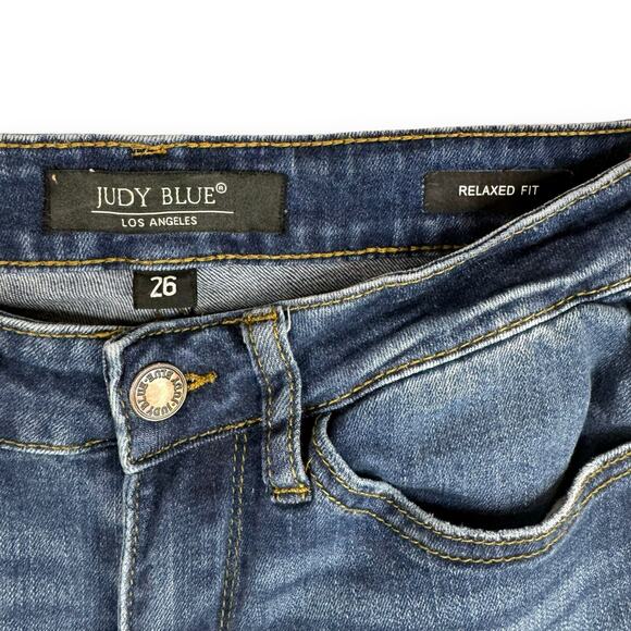 Judy Blue Relaxed Fit Mid Rise Stretch Denim Jeans Cropped Ankle Tapered Size 26 - Picture 10 of 11